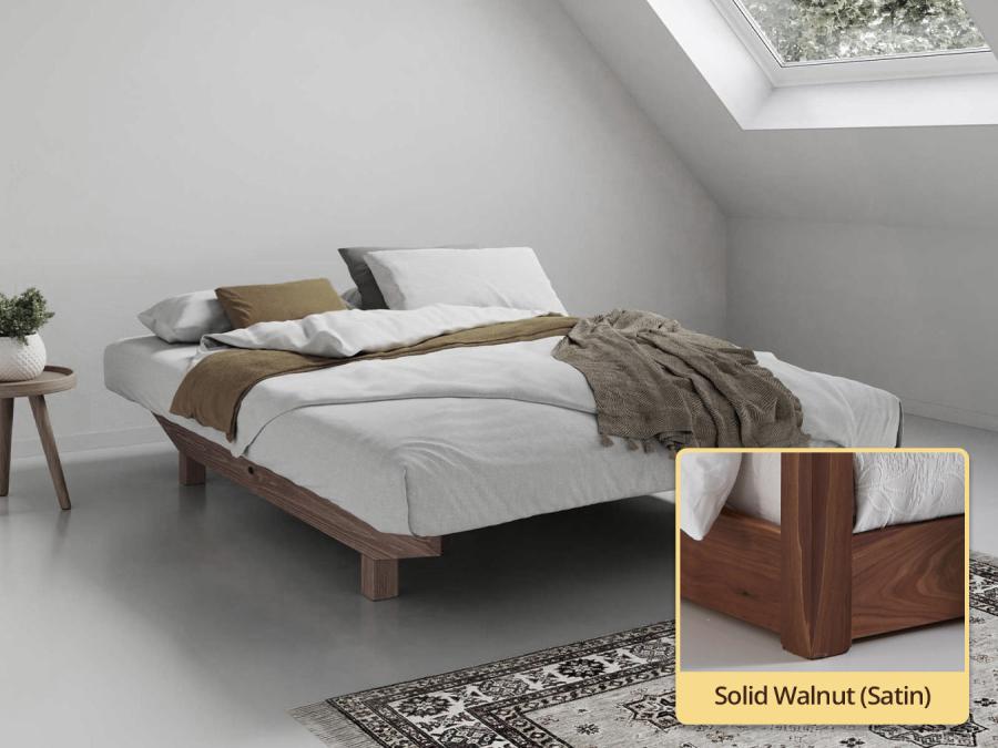 Floating Bed (No Headboard / Space Saver) solid walnut