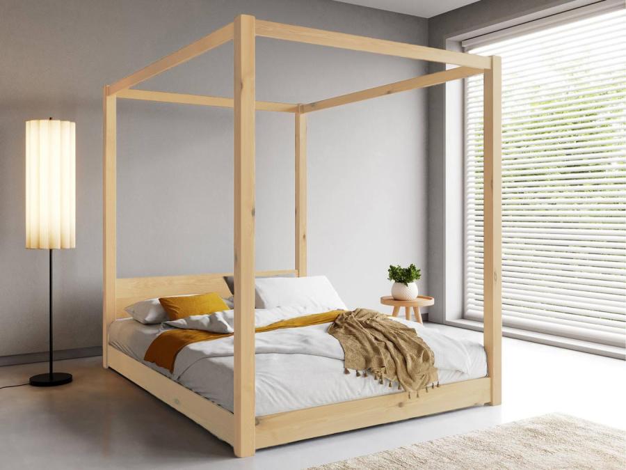 untreated wooden low four poster bed frame by get laid beds