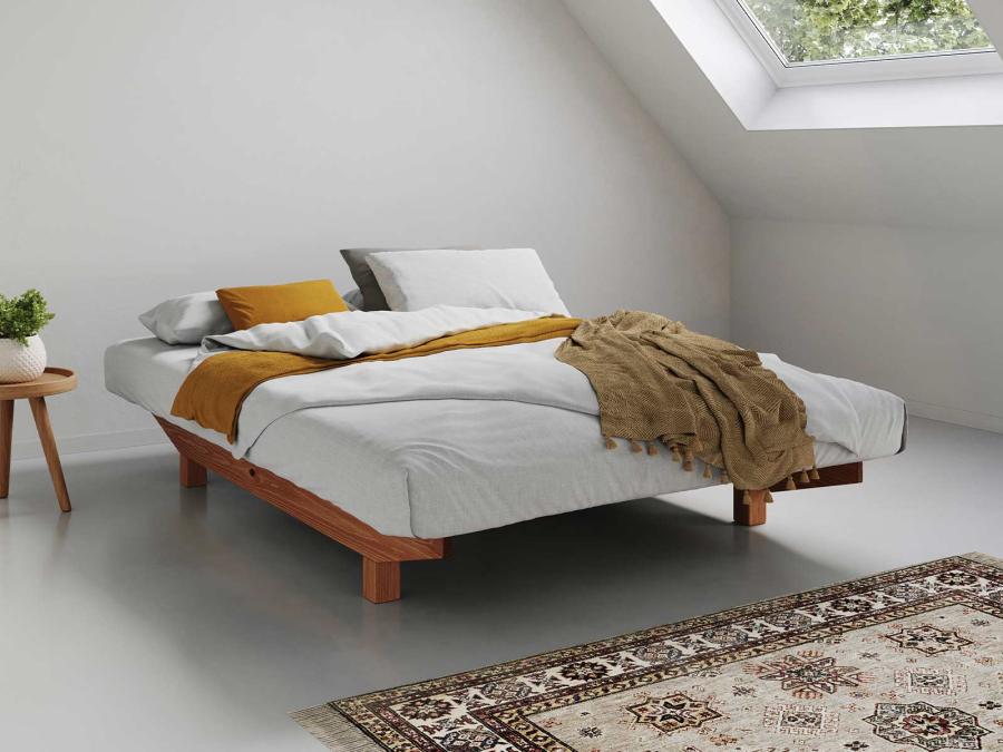 floating platform bed frame in cinnamon