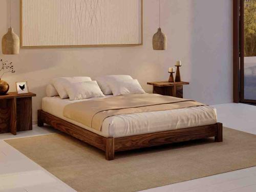 low platform bed in solid walnut