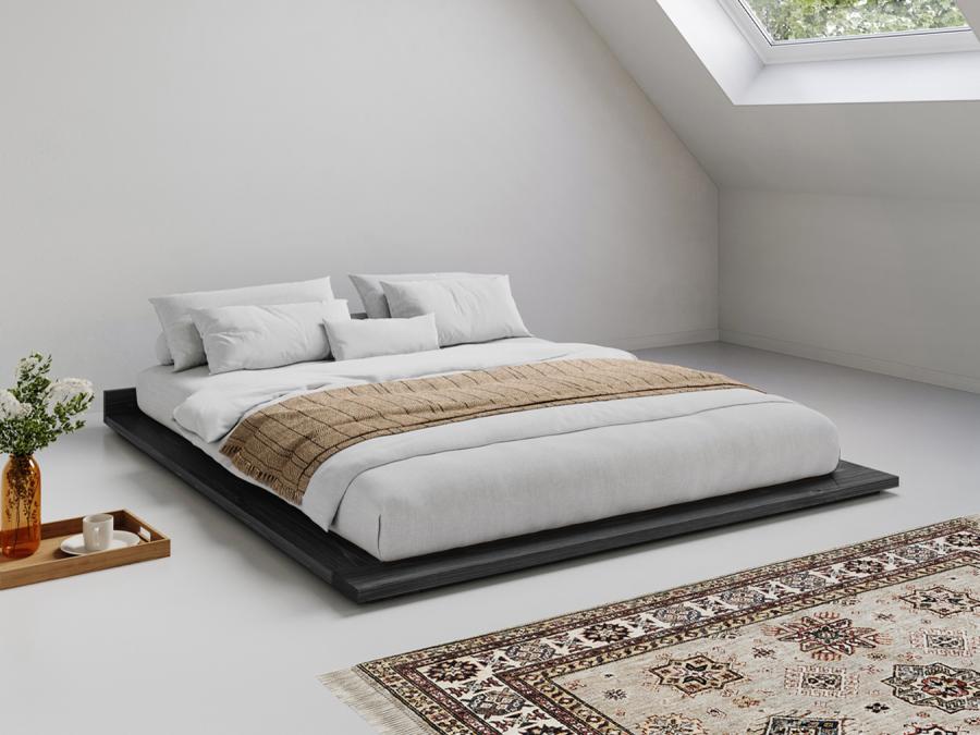 black wooden low modern attic bed