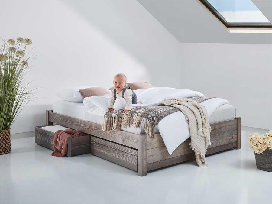 wooden grey wash platform storage bed by get laid beds