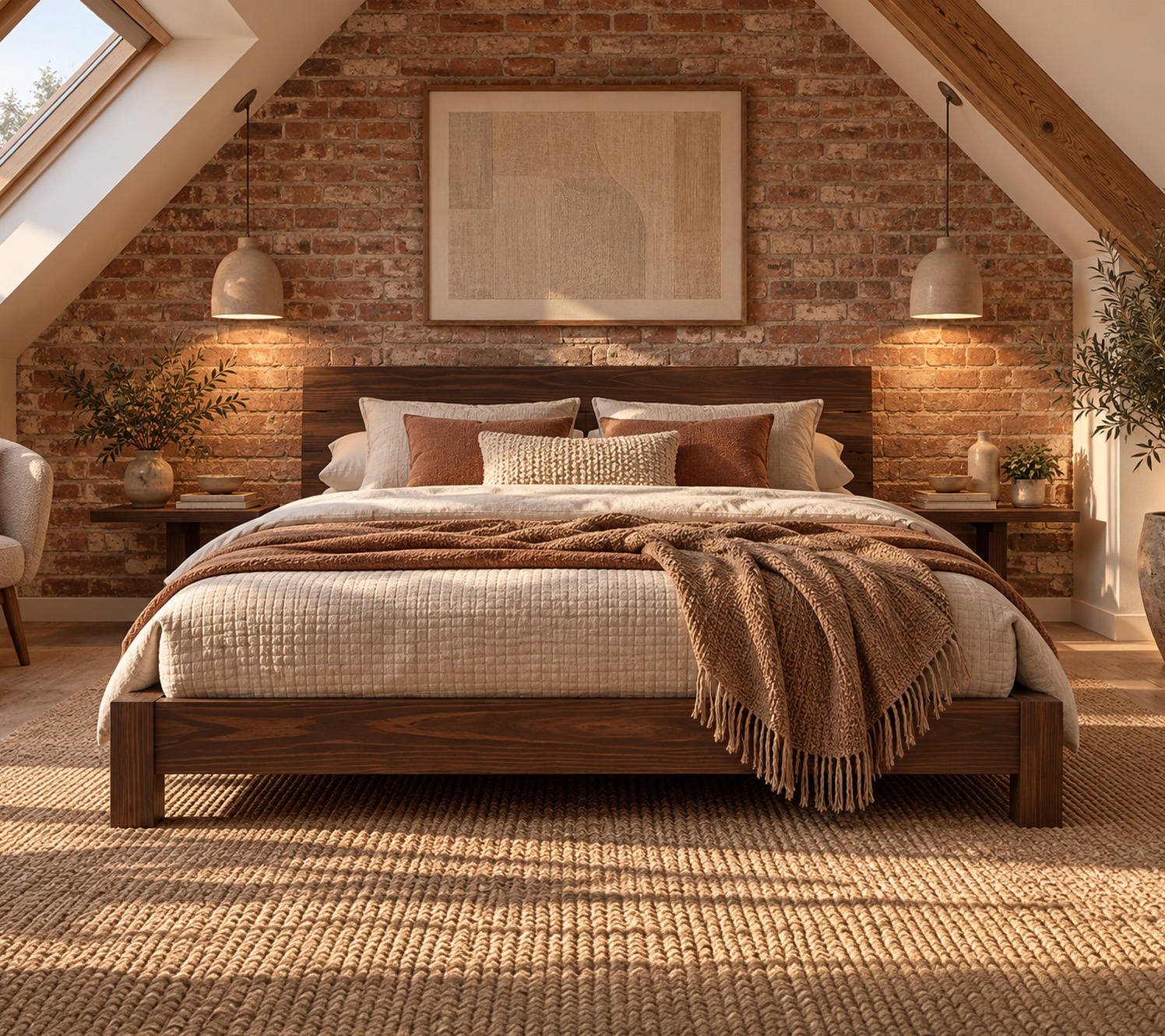 attic bedroom design Exposed Brick